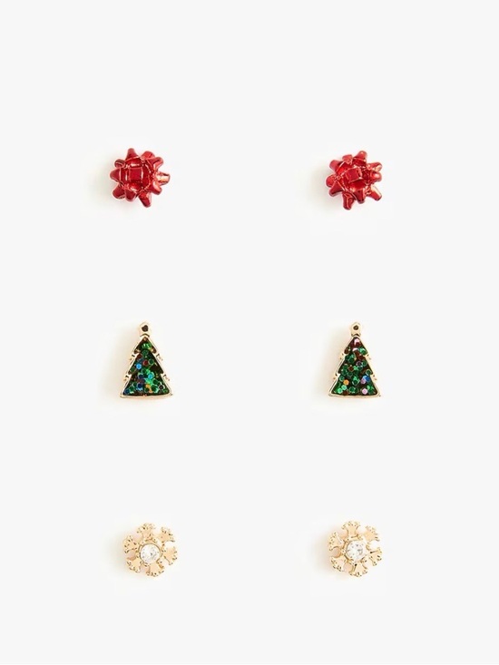 Crewcuts Other - Crewcuts Kids 3-Pair Holiday Stud Earrings - Red, Green & Gold